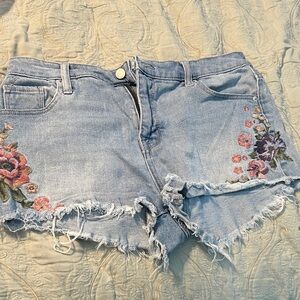 Mossimo Supply Co. Blue Jean Shorts with Floral Design